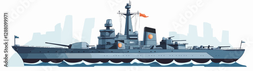 Illustration of a warship. Ship. Navy.