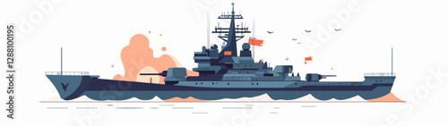 Illustration of a warship. Ship. Navy.