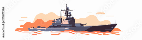 Illustration of a warship. Ship. Navy.