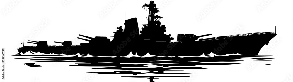 Fototapeta premium Black and white illustration of a warship. Ship. Navy.