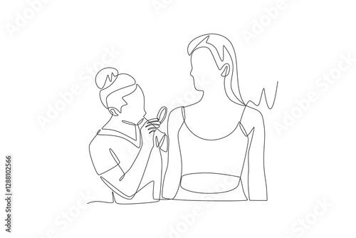 A dermatologist is examining a female patient's skin. Visiting dermatologists concept one-line drawing