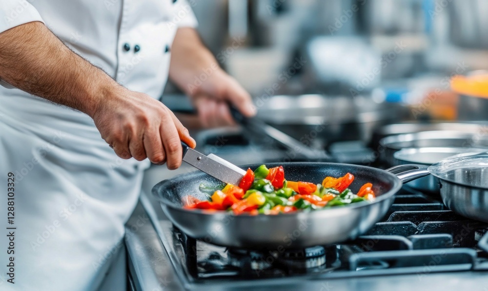 Chef Cooking Fresh Vegetables in a Professional Kitchen Chef Cooking Fresh Vegetables in a Professional Kitchen