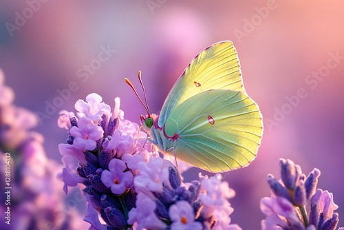 Butterfly on Lavender Bloom Sunset