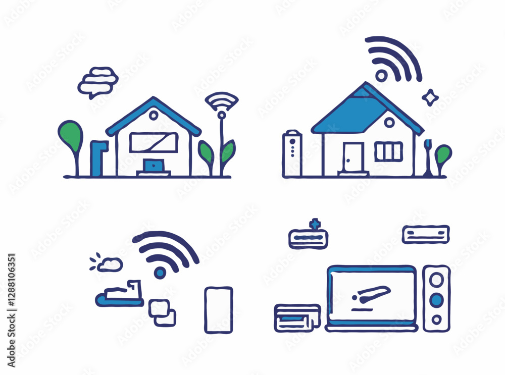 Wireless Smart Home Automation Technology Icons Set
