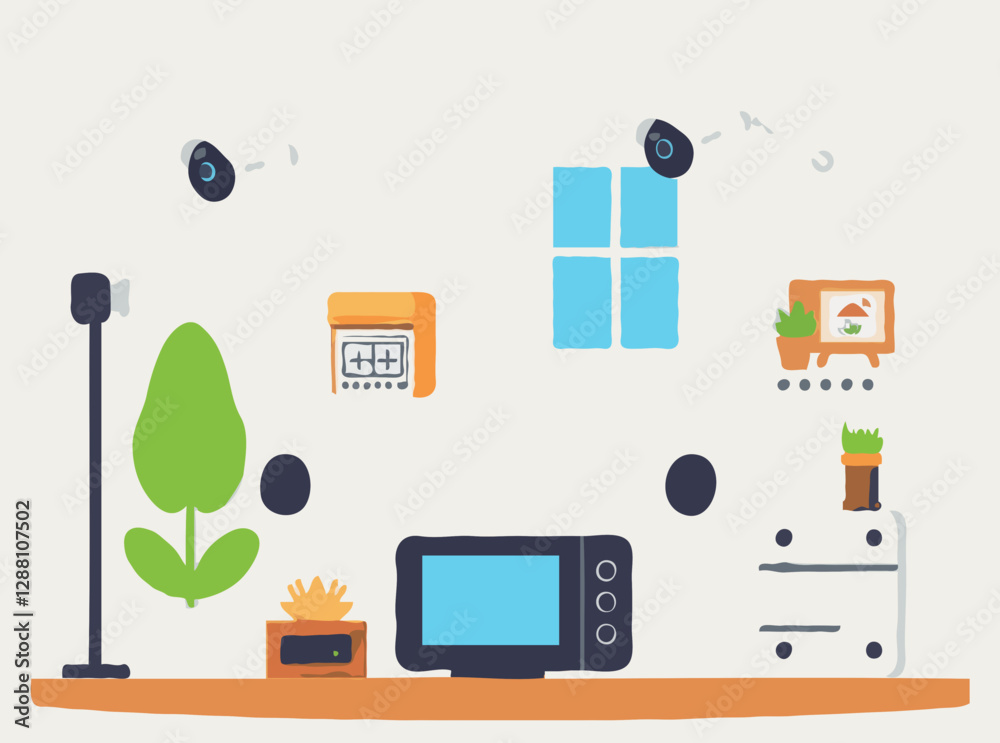 Digital Home Security System Icons in Vector Digital Home Security System Icons in Vector