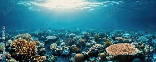 Wallpaper Mural Ocean acidification concept. Vibrant underwater scene showcasing colorful corals and marine life. Torontodigital.ca