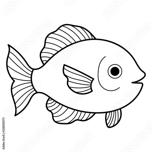 Simple elegant black and white outline of a fish. Suitable for logos, icons, coloring book for kids, packaging, and educational materials