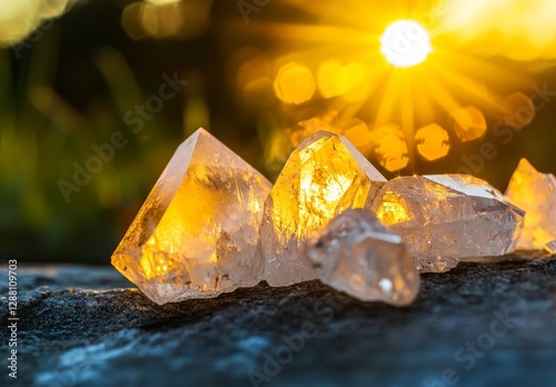 Clear rock crystal quartz formations contain beautiful geological crystals