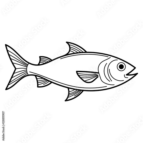 Mackerel black and white line drawing suitable for coloring book, fish packaging design, or marine life educational materials