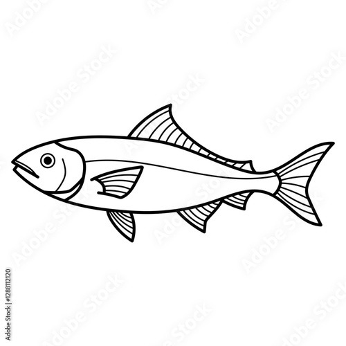 Mackerel black and white line drawing suitable for coloring book, fish packaging design, or marine life educational materials