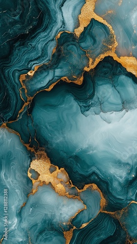 Abstract Background with Fluid Turquoise and Gold Swirls Perfect for Creative Projects, Elegant Designs, and Unique Artistic Expressions