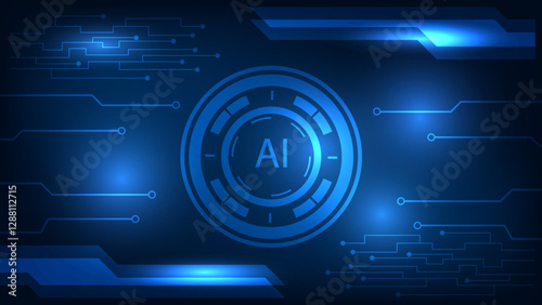 Futuristic Circuit Board Design Vector Abstract mesh line, Illustration high AI computer and Communication technology on blue color background. High tech