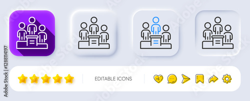 Business podium line icon. Neumorphic, Flat shadow, 3d buttons. Employee nomination sign. Teamwork award symbol. Line business podium icon. Social media icons. Vector