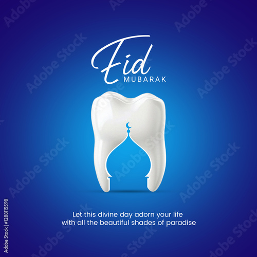 Eid, Ramadan, Eid Ul Adha: creative concept design idea for dental care, Dental Doctors, Dental Clinics, and teeth. The toothbrush paste looks like the moon of Eid, representing the Muslim festival of