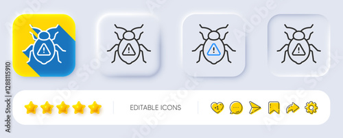 Software bug line icon. Neumorphic, Flat shadow, 3d buttons. Cyber attack sign. Computer virus symbol. Line software bug icon. Social media icons. Vector