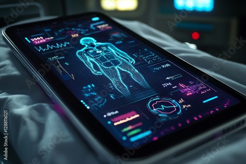 Advanced medical technology: high-tech digital health monitoring on tablet