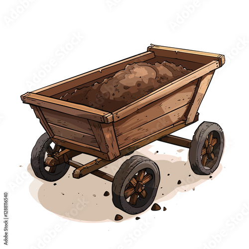 wooden cart isolated on white