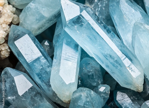 The geological background of aquamarine, gem crystal, and quartz mineral is complex