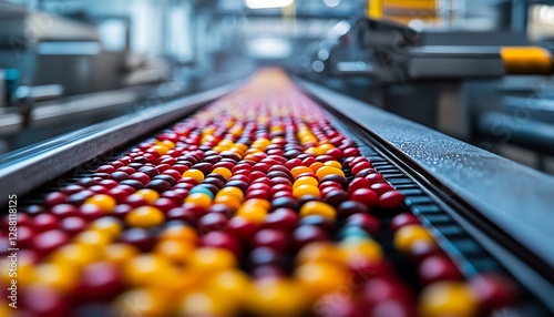 Candy production line, colorful sweets photo