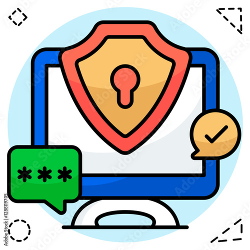A flat design icon of system security