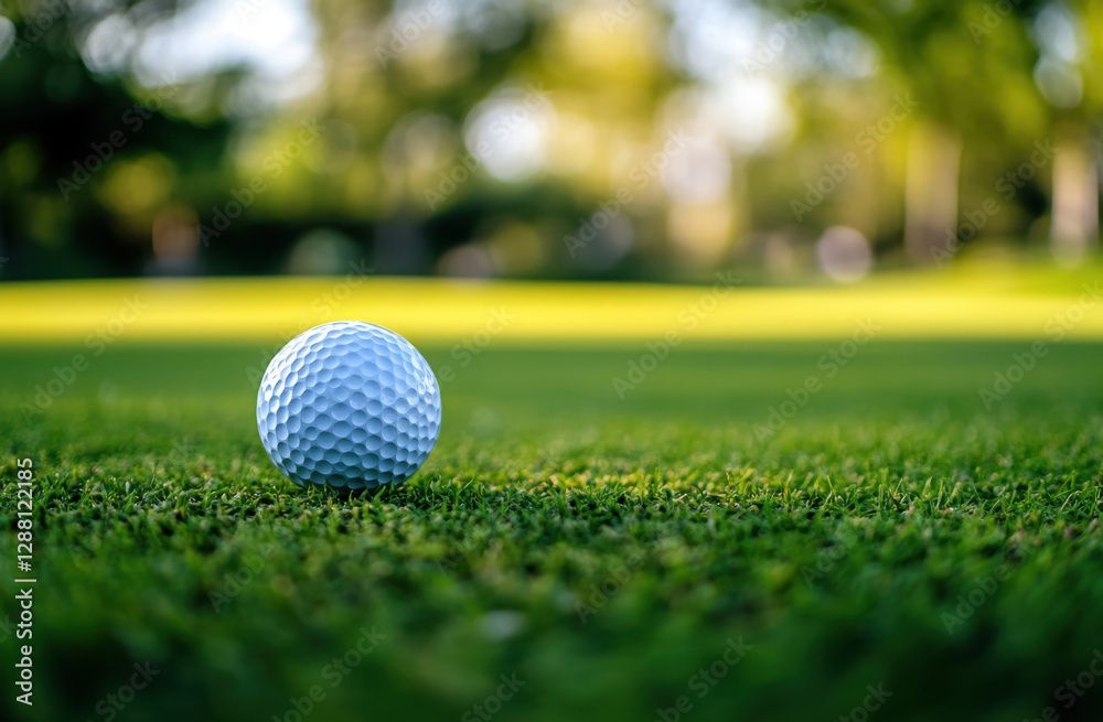 Obraz premium A smooth white ball sits on lush green grass under soft sunlight, creating a tranquil atmosphere in a natural environment