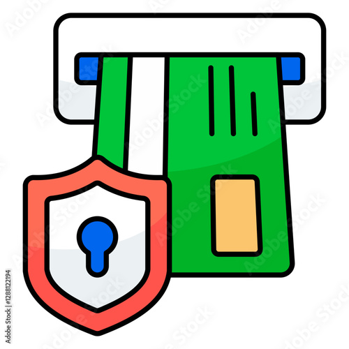 A flat design icon of secure Atm withdrawal