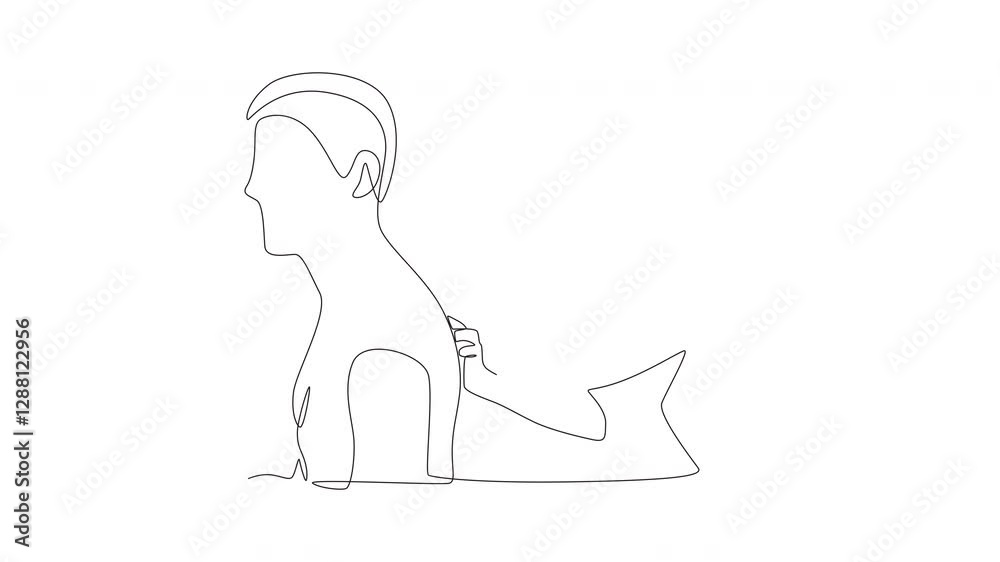 Animated a dermatologist is examining the skin on a male patient's back. Visiting dermatologists concept one-line drawing Animated a dermatologist is examining the skin on a male patient's back. Visiting dermatologists concept one-line drawing