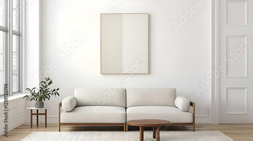 Minimalist Living Room Interior with Beige Sofa and Abstract Artwork