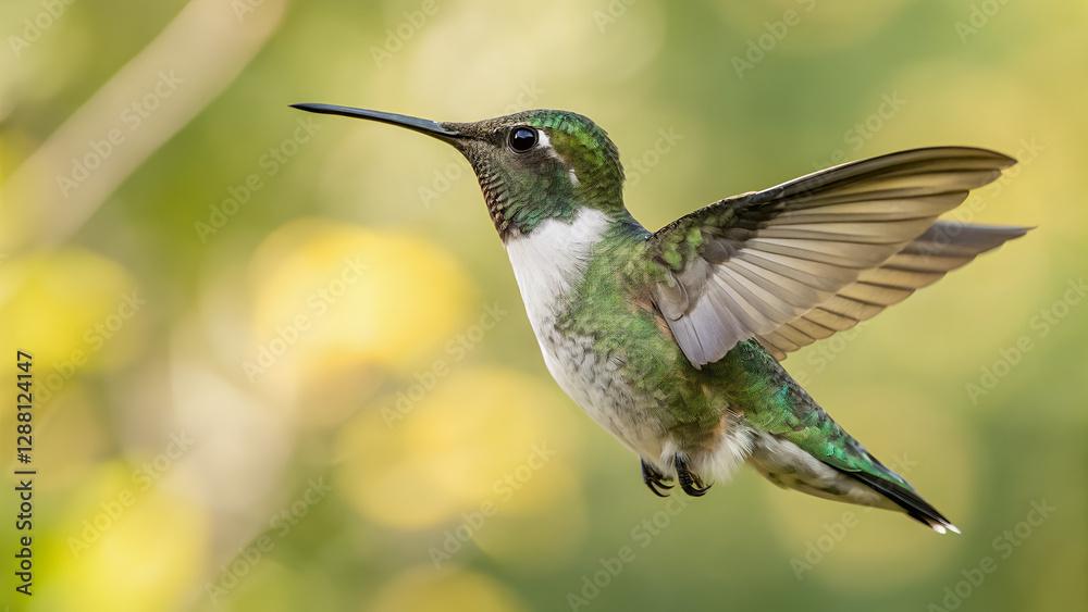Obraz premium Emerald Wings: Ruby-throated Hummingbird in Flight.