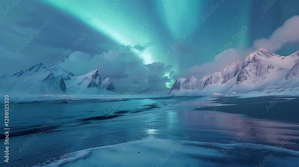 Naklejka premium Dreamy Arctic Scene with Dancing Aurora Borealis