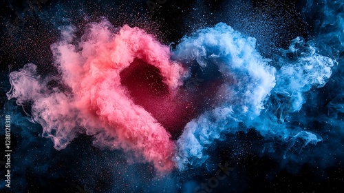 Heart shaped smoke clouds on black background.  Possible use abstract art print, social media post photo