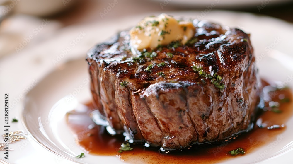 Exquisite bone-in filet presentation gourmet restaurant culinary art elegant setting close-up view fine dining experience Exquisite bone-in filet presentation gourmet restaurant culinary art elegant setting close-up view fine dining experience