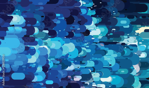 Colorful Blue and Teal Abstract Pattern with Geometric Shapes and Depth