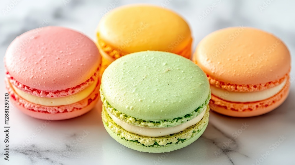 Colorful Macarons on Marble Surface with Soft Lighting Colorful Macarons on Marble Surface with Soft Lighting