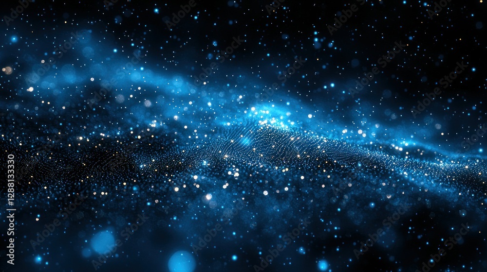Naklejka premium Blue cosmic nebula flowing, stars background, digital art, website header
