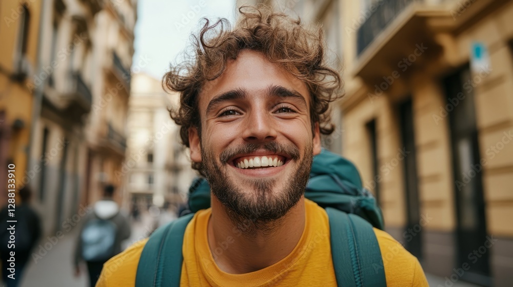 Fototapeta premium Man standing on street smiling.