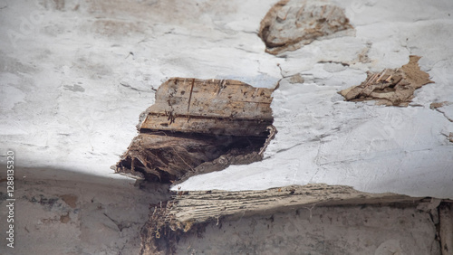 The collapsed ceiling of an old house.