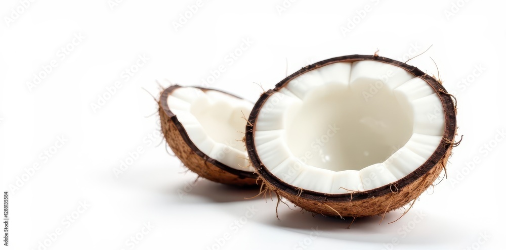 Thin coconut husk half isolated on white background, isolation, grain Thin coconut husk half isolated on white background, isolation, grain