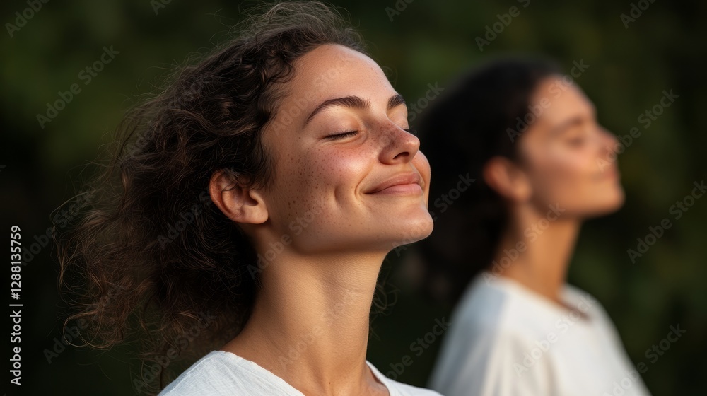 The image features a woman meditating outdoors. The image features a woman meditating outdoors.