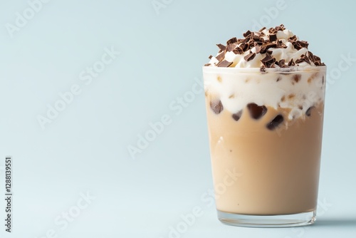 Refreshing Iced Coffee with Cream and Chocolate Topping in Glass