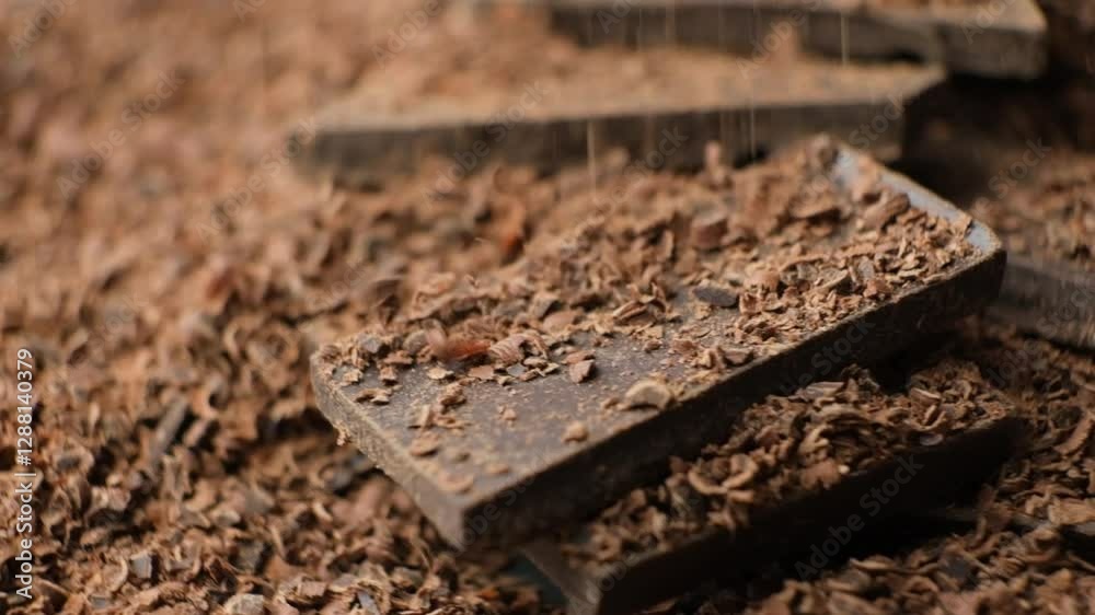 Slow Motion of Falling Grated Chocolate with Chocolate Blocks Slow Motion of Falling Grated Chocolate with Chocolate Blocks