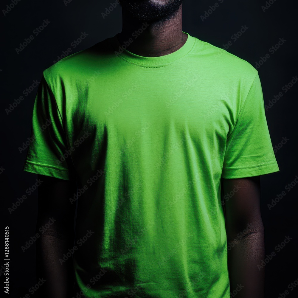 Man in a plain green T-shirt on a dark background Man in a plain green T-shirt on a dark background