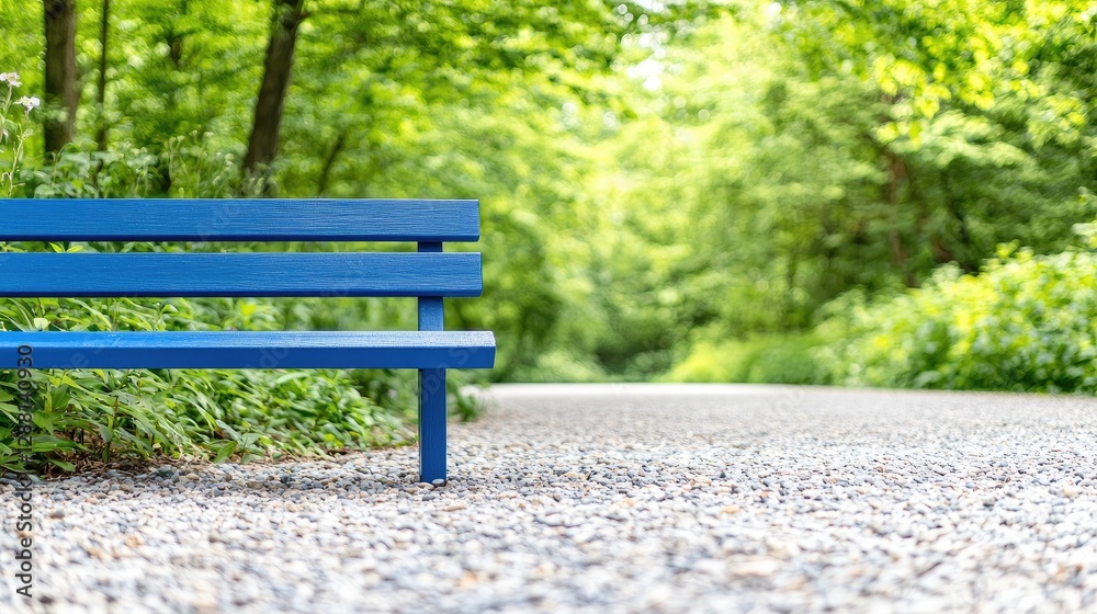 Blue bench park path tranquil nature relaxation