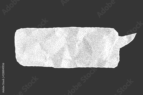 Dialogue balloon crafted from crumpled paper, perfect for banners. Halftone effect, dotted gritty texture and rugged torn edges on a notebook sheet.
