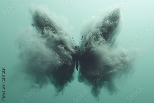 The digital transformation banner depicts a dispersed butterfly set on a vibrant neon bluish green background