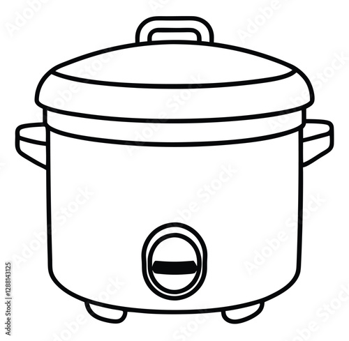 kitchen appliance electric rice cooker, pressure cooker, pot, utensil line art icon sign vector illustration 
