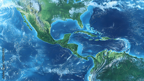 Satellite View of Central America Showing Detailed Land and Ocean Features