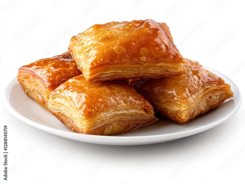 Delicious Lebanese Baklava with Cardamom Flavor on a White Plate Delicious Lebanese Baklava with Cardamom Flavor on a White Plate