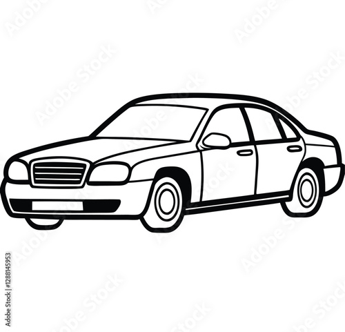 Easy-shape transportation private vehicle: a car used for carrying people. Line art, icon, vector, illustration, isolated, design, stock related to transportation. Editable Pro Vector.
