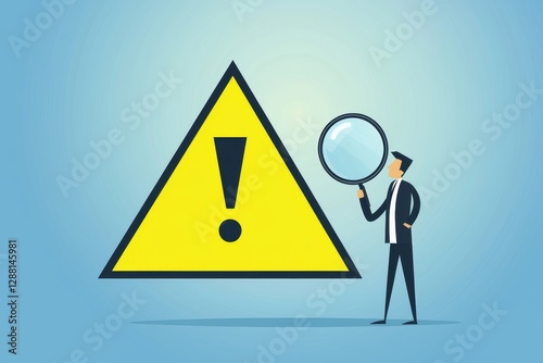 Root cause analysis and problem-solving are facilitated by a businessman using a magnifier to investigate incidents on a monitor, highlighting critical failures and areas of risk with emphasis